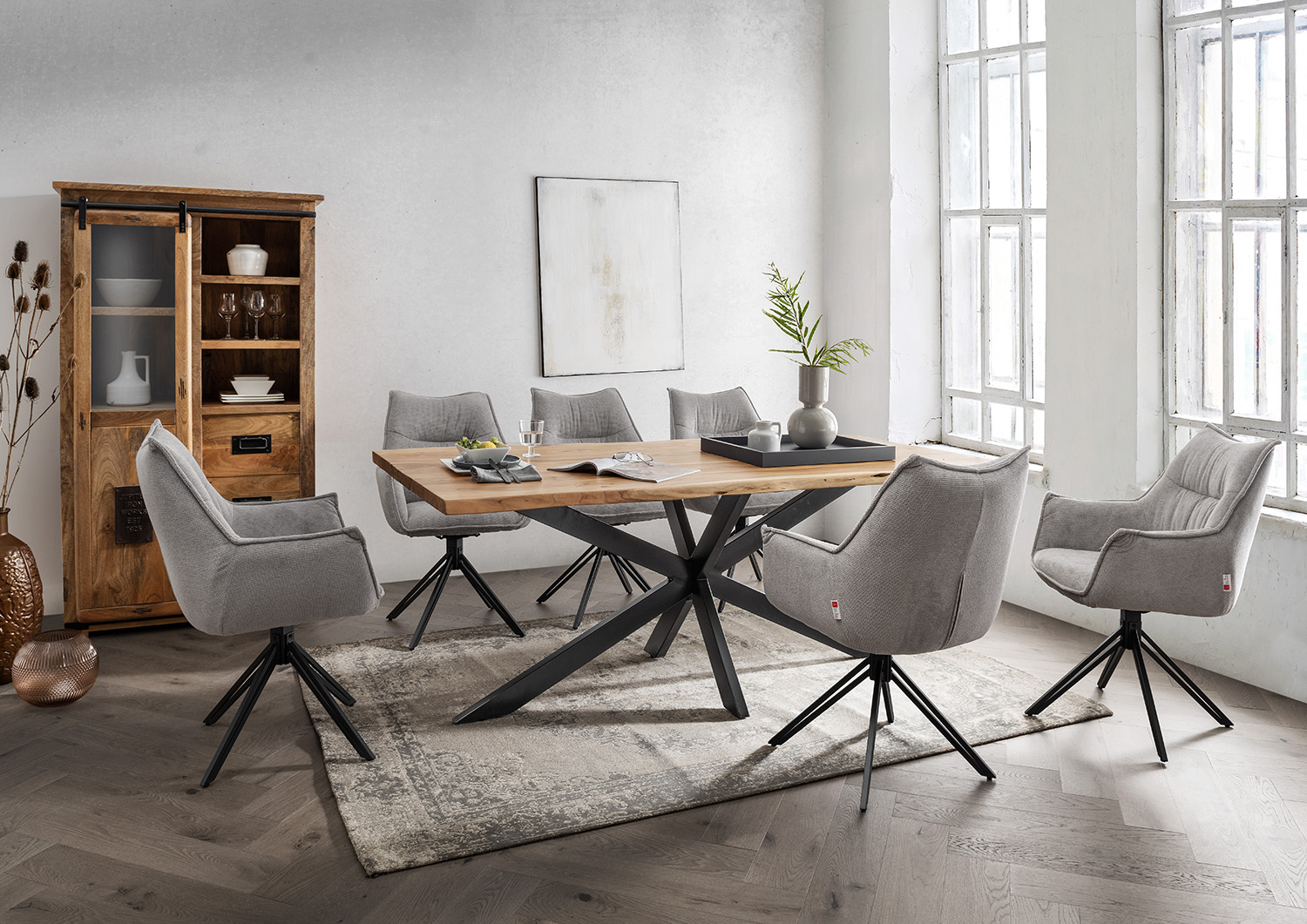 Indoormöbelset Diningsessel Ginosa light grey & Tisch Catania 200x100cm Cross