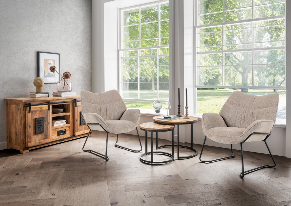 Indoormöbelset Sessel Aliano beige & Beistelltisch Fermo 2er Set