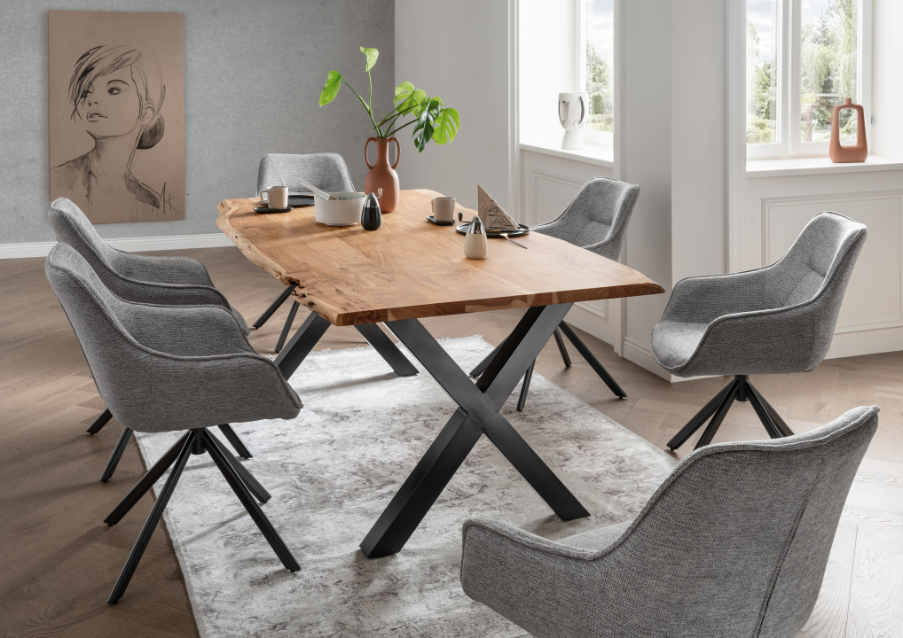 BL63056-S_BL60002_BL60004_BL62017_Catania_Tisch_200x100cm_Gestell_X-Bein_San_Carlo_Diningsessel_Mouse-grey