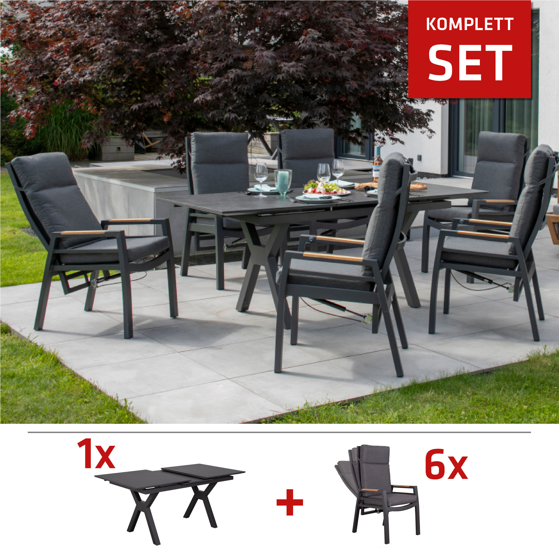 SET / Hammond Ausziehtisch 160/210 x 90 cm + Montana Dining Relaxsessel Alu