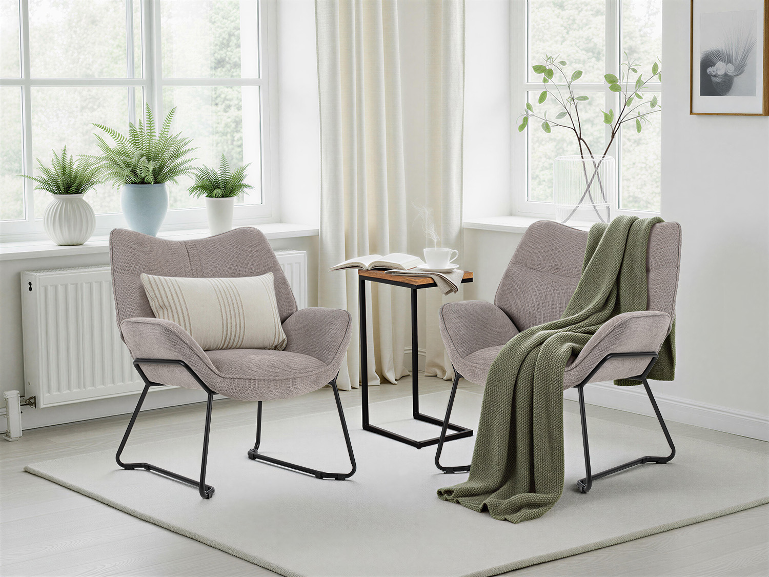 Indoormöbelset Sessel Aliano light grey & Beistelltisch Materos