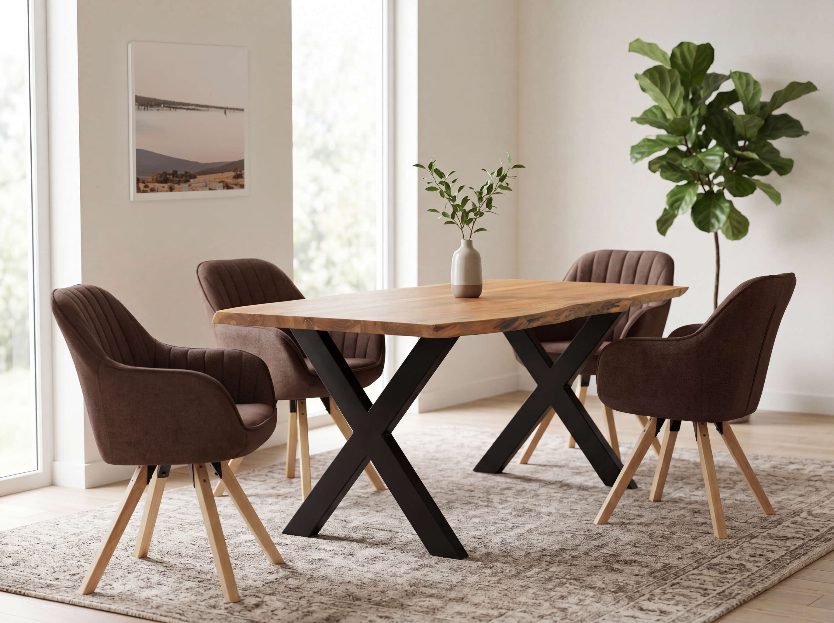 Esszimmer Set Matera braun FSC®-zertifiziert & Tisch Catania Gestell X-Bein 160cm