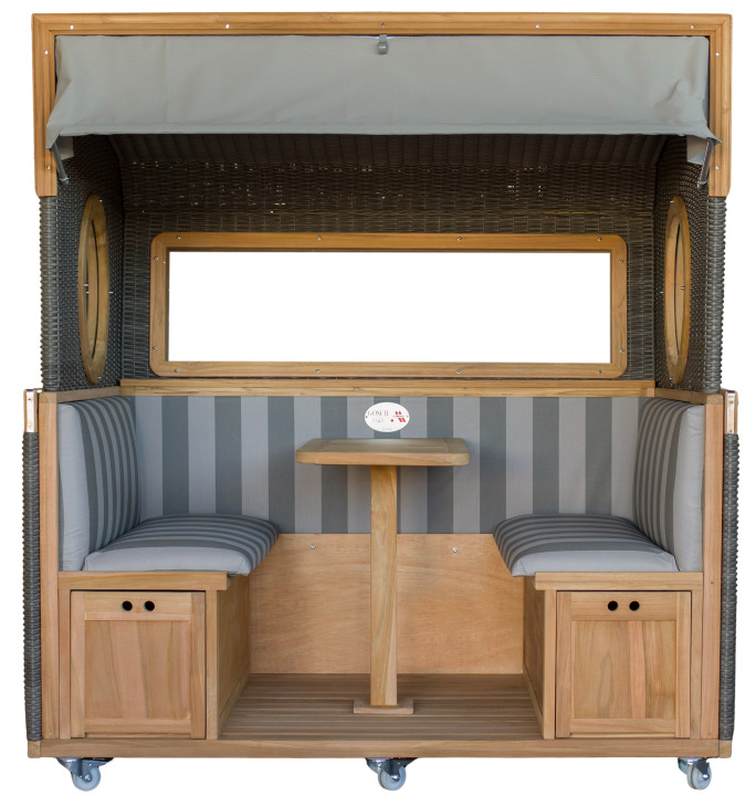 Gosch-Lounge Strandkorb 6-Sitzer Teak durchgeflochten PE Grey ERA Dessin 981