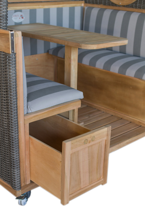 Gosch-Lounge Strandkorb 6-Sitzer Teak durchgeflochten PE Grey ERA Dessin 981