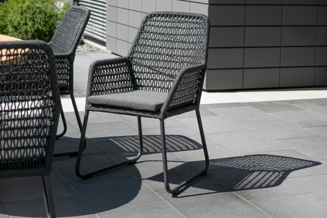 SET / Livingston Tisch dark 200 x 90 cm + Adora Diningsessel Rope black dark grey