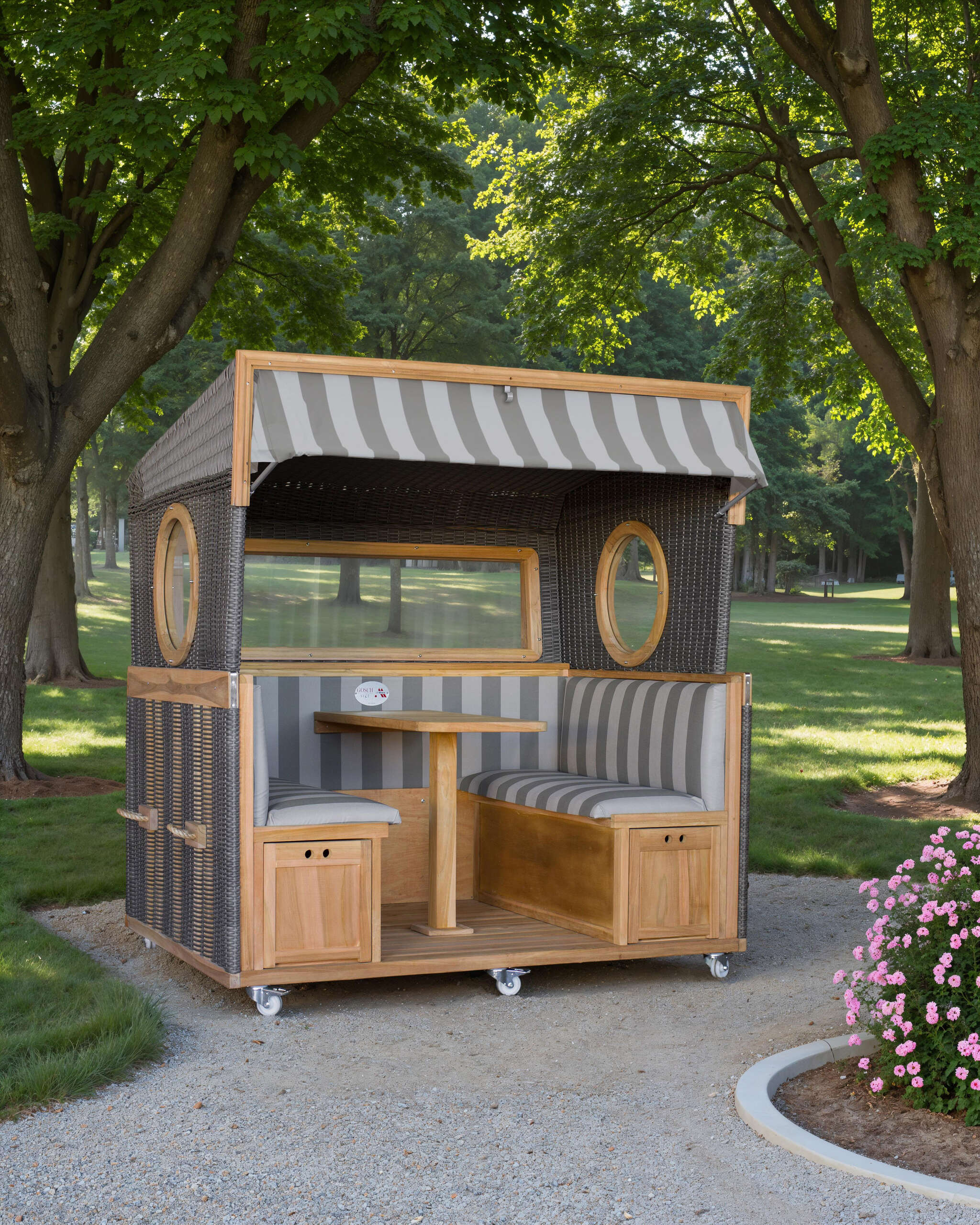 BL20151_Gosch_Lounge_Strandkorb_6_Sitzer_Teak_durchgeflochten_PE_grey_ERA_Dessin_981_ _3_