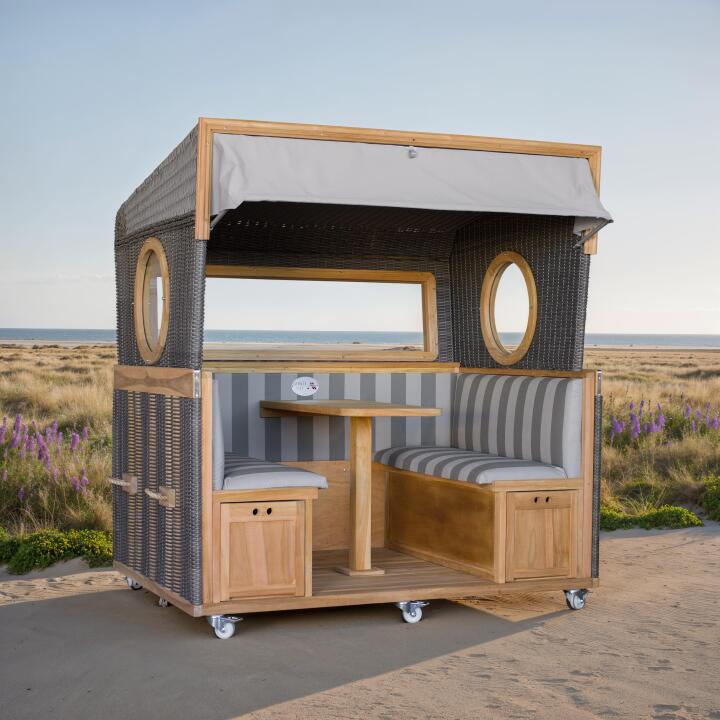 Gosch-Lounge Strandkorb 6-Sitzer Teak durchgeflochten PE Grey ERA Dessin 981