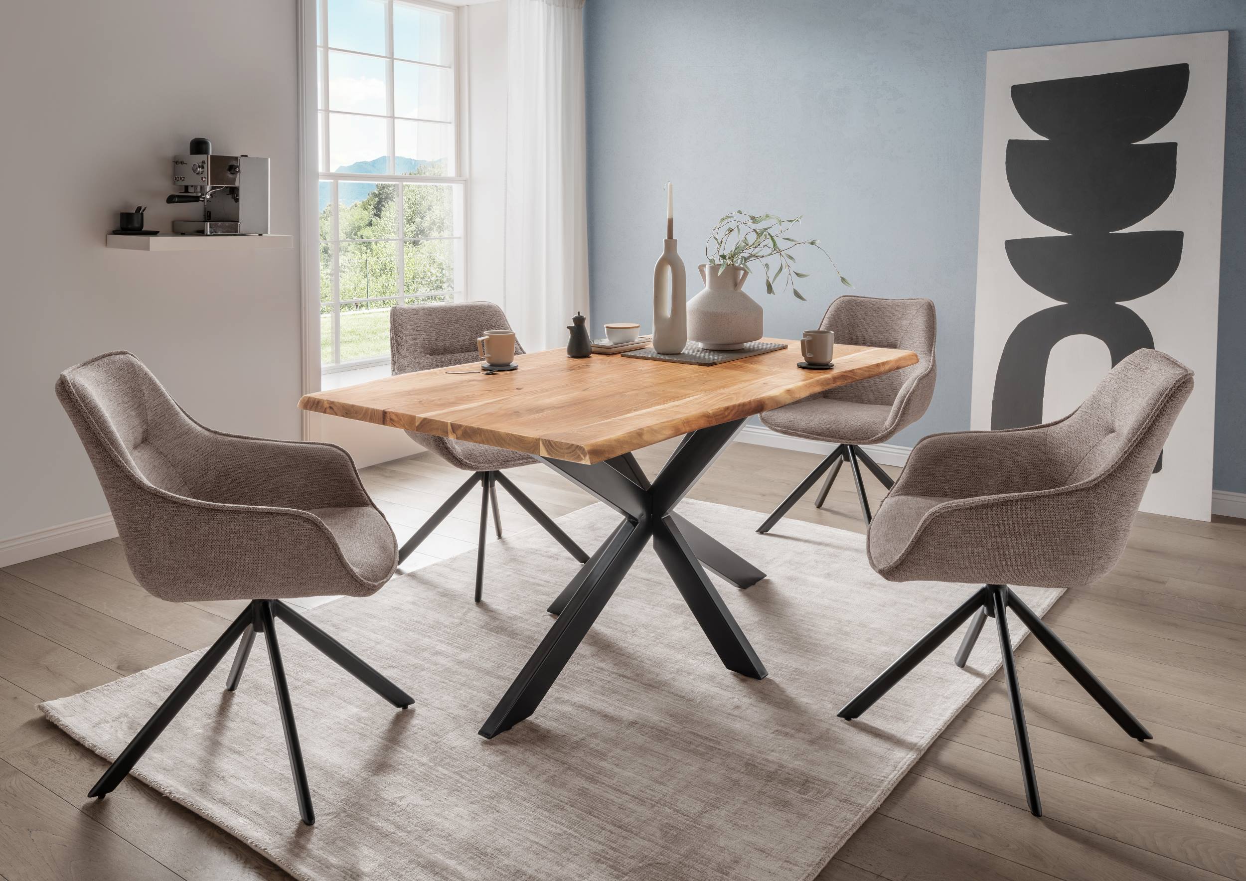 Esszimmer Set San Carlo light brown & Tisch Catania Gestell Cross