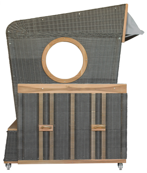 Gosch-Lounge Strandkorb 6-Sitzer Teak durchgeflochten PE Grey ERA Dessin 981