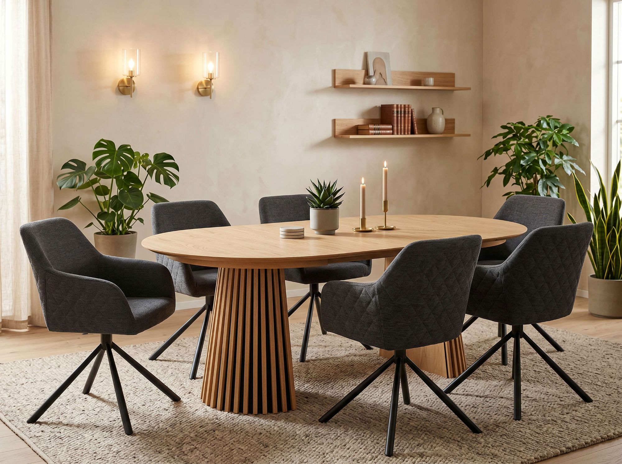 Esszimmer Set Cuneo dark grey & Tisch Oria natur oval FSC®-zertifiziert