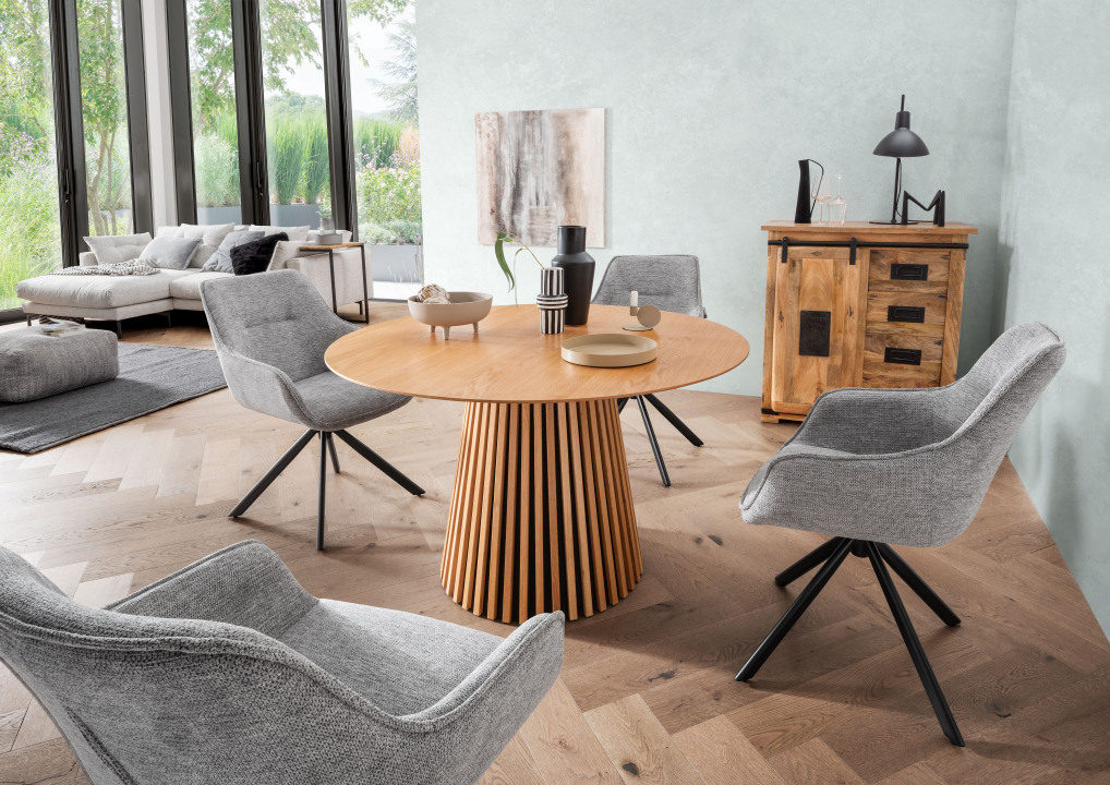 Indoormöbelset Diningsessel San Carlo mouse grey & Tisch Oria Natur Oak